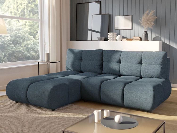 Ecksofa mit Schlaffunktion und Bettkasten Links Milet Dunkelblau