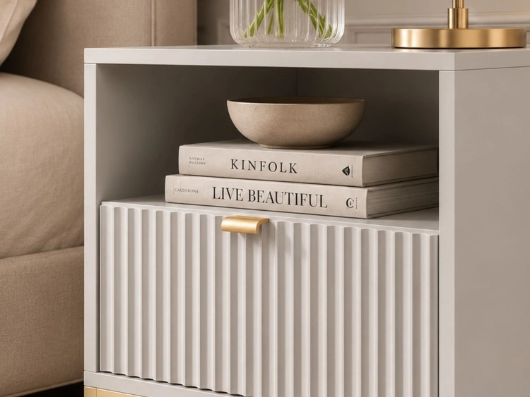 Nachtschrank mit Schublade Amber Grau, Gold Frame