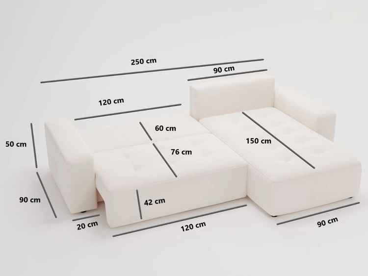 Ecksofa L-Form Rechts mit Schlaffunktion und Bettkasten Portland Creme