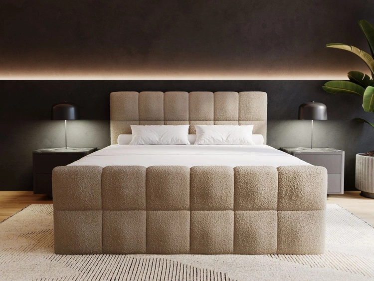 Boxspringbett mit Bettkasten 140x200 Bouclé-Stoff Alicante Braun