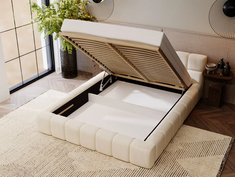 Polsterbett mit Bettkasten und Lattenrost 140x200 Alicante Beige