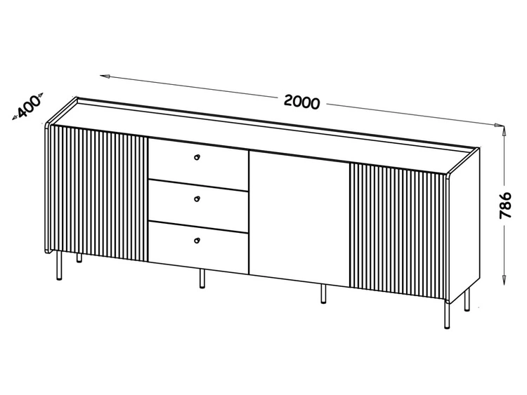 Kommode mit Türen und Schubladen 200 cm Pascale Nussbaum Warmia, Schwarz