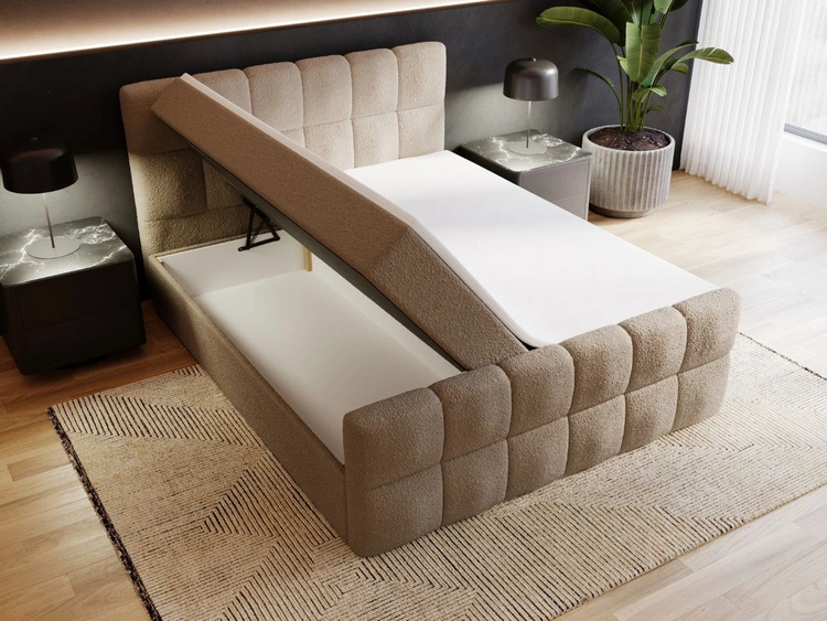 Boxspringbett mit Bettkasten 140x200 Bouclé-Stoff Alicante Braun