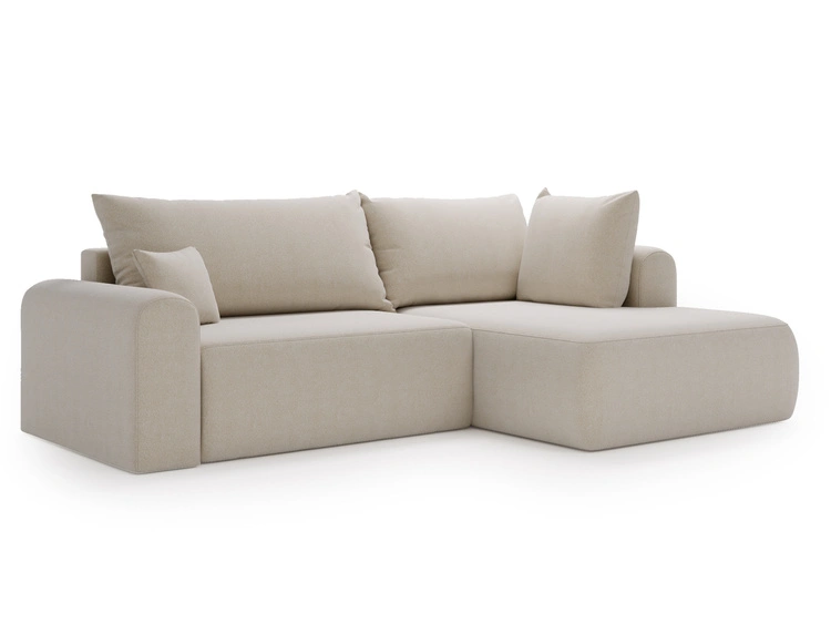 Ecksofa L-Form mit Schlaffunktion und Bettkasten Savana Bis Hellbeige