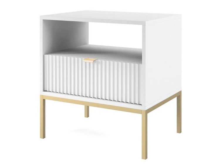 Nachtschrank mit Schublade Amber Weiß, Gold Frame