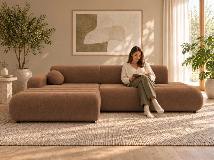 Ecksofa L-Form mit Schlaffunktion und Bettkasten Lisso Links Terrakotta