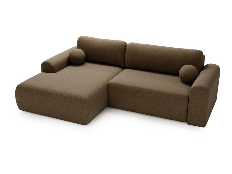 Ecksofa L-Form mit Schlaffunktion und Bettkasten Savana Links Bouclé-Stoff Braun