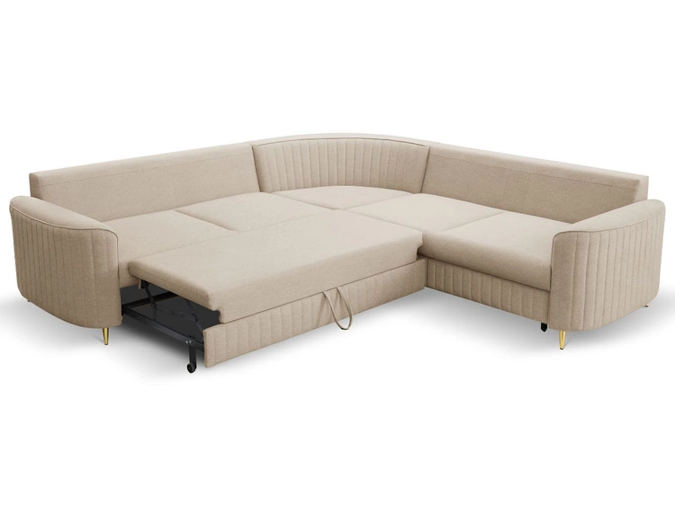 Ecksofa L-Form Links mit Schlaffunktion und Bettkasten Limon Dunkelbeige