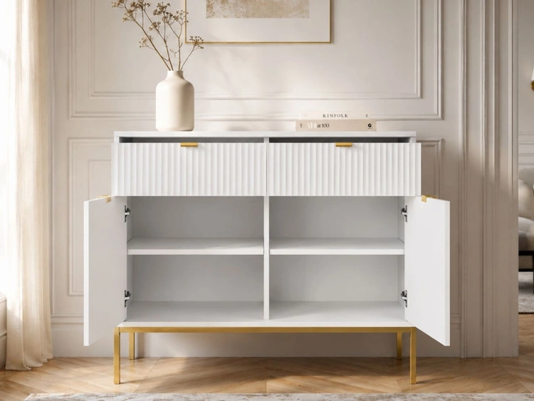 Kommode mit Türen und Schubladen Amber Weiß, Gold Frame