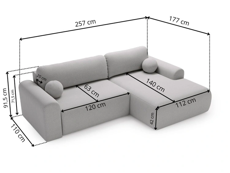 Ecksofa L-Form mit Schlaffunktion und Bettkasten Savana Rechts Bouclé-Stoff Weiß