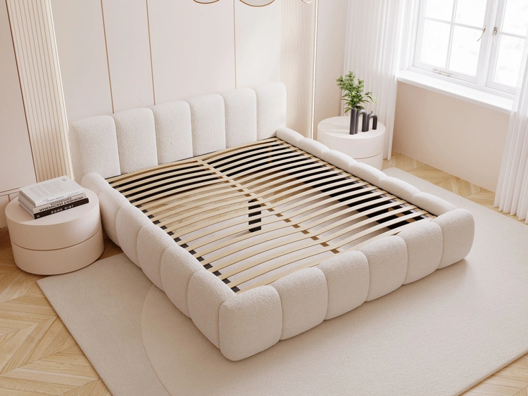 Polsterbett ohne Bettkasten mit Lattenrost 120x200 Cloud Low aus Bouclé-Stoff Beige