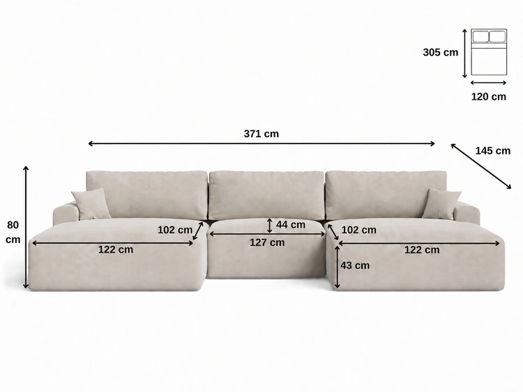 Wohnlandschaft mit Schlaffunktion und Bettkasten Serene Beige