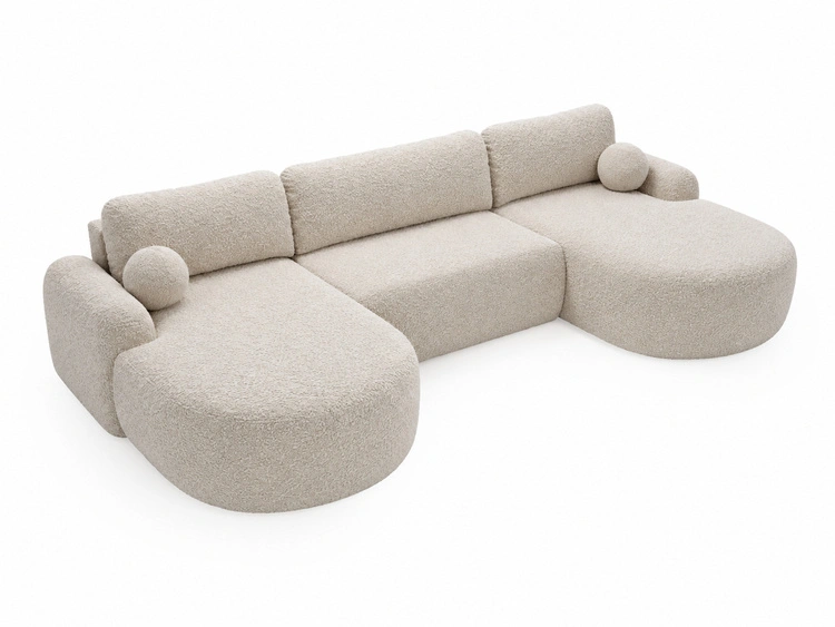 Wohnlandschaft mit Schlaffunktion und Bettkasten Aurio Creme