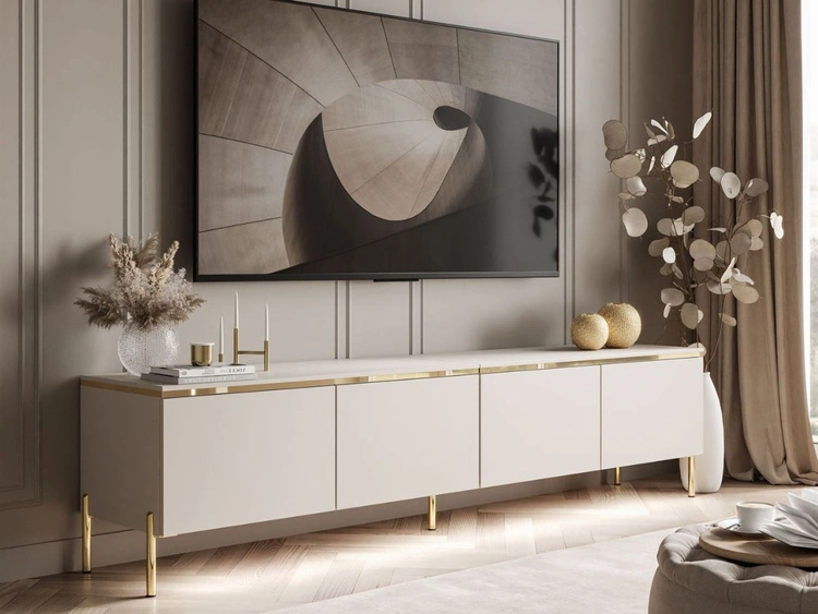 TV-Lowboard im Glamour-Stil mit LED-Beleuchtung Celle, Kaschmir matt