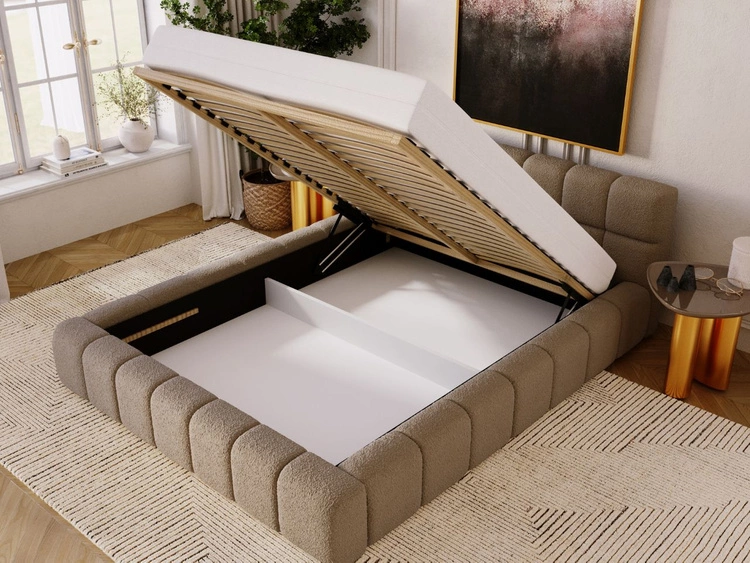 Polsterbett mit Bettkasten und Lattenrost 140x200 Alicante Boucle Braun