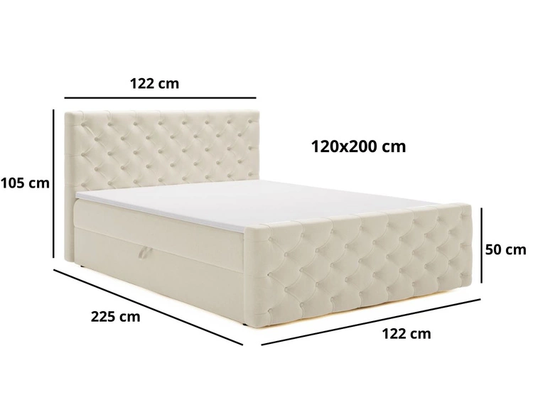 Boxspringbett mit Bettkasten 120x200 Montego Hellgrau